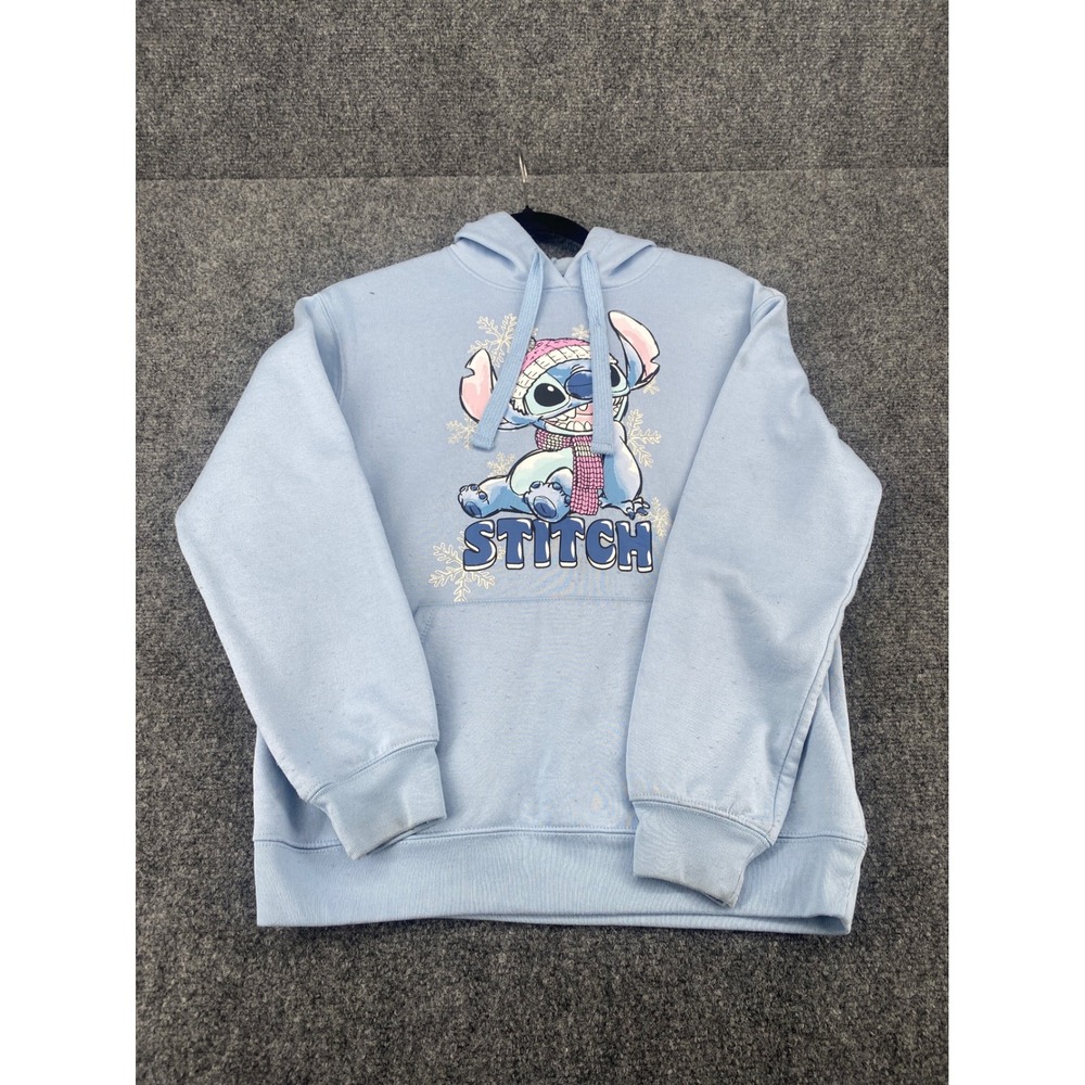 Disney Stitch Winter Hoodie Sweatshirt Girls Size M 7-9 Light Blue Snowflake